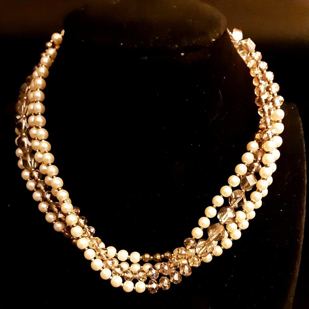 AB Crystal and Pearl Necklace by Ann Taylor LOFT, Extra Long 30" Drop